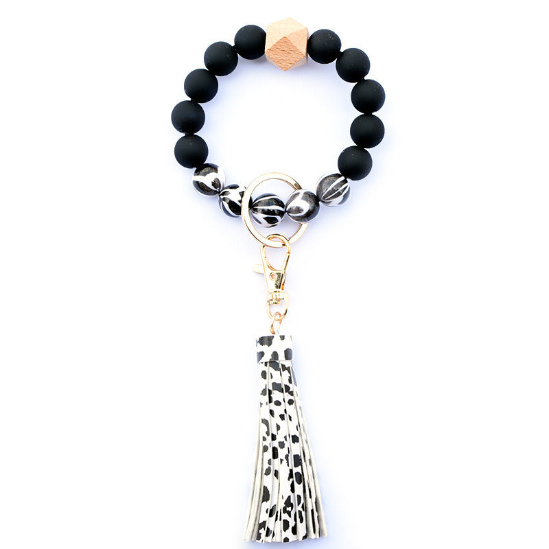 Creative Wooden Bead Bracelet Keychain