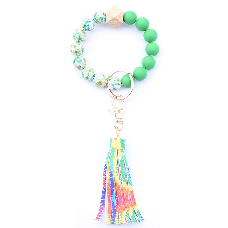 Creative Wooden Bead Bracelet Keychain