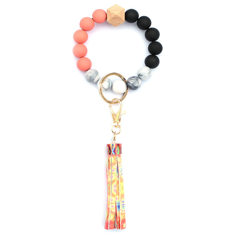 Creative Wooden Bead Bracelet Keychain