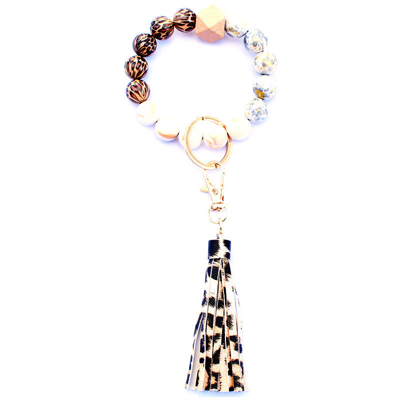 Creative Wooden Bead Bracelet Keychain