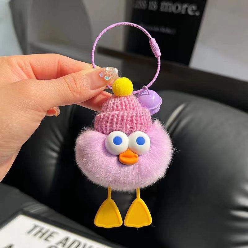 Cute Imitate Rex Rabbit Fur Little Duck Car Key Ring Pendant