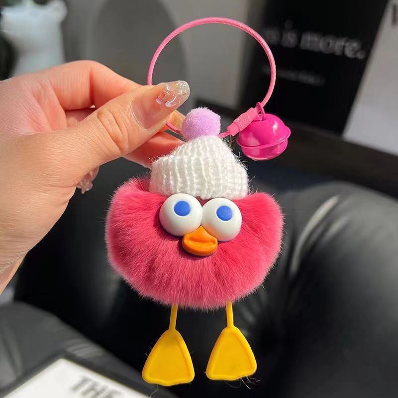 Cute Imitate Rex Rabbit Fur Little Duck Car Key Ring Pendant