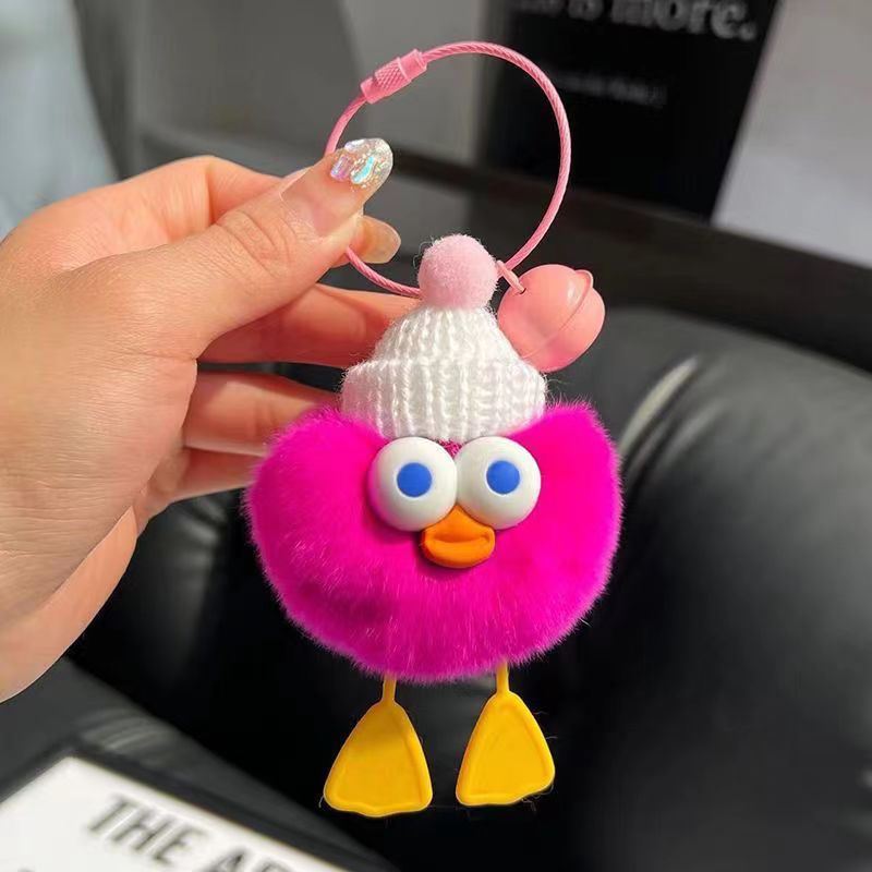 Cute Imitate Rex Rabbit Fur Little Duck Car Key Ring Pendant