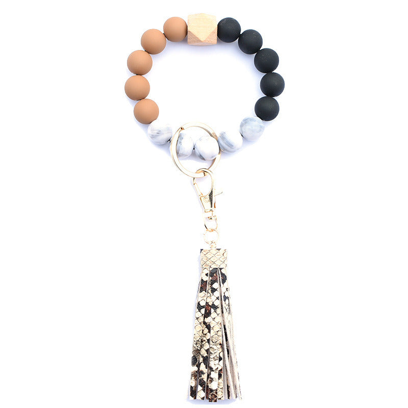 Creative Wooden Bead Bracelet Keychain