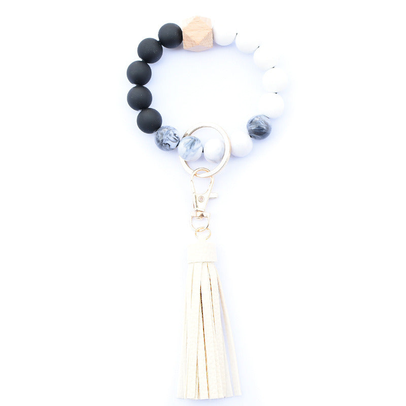 Creative Wooden Bead Bracelet Keychain