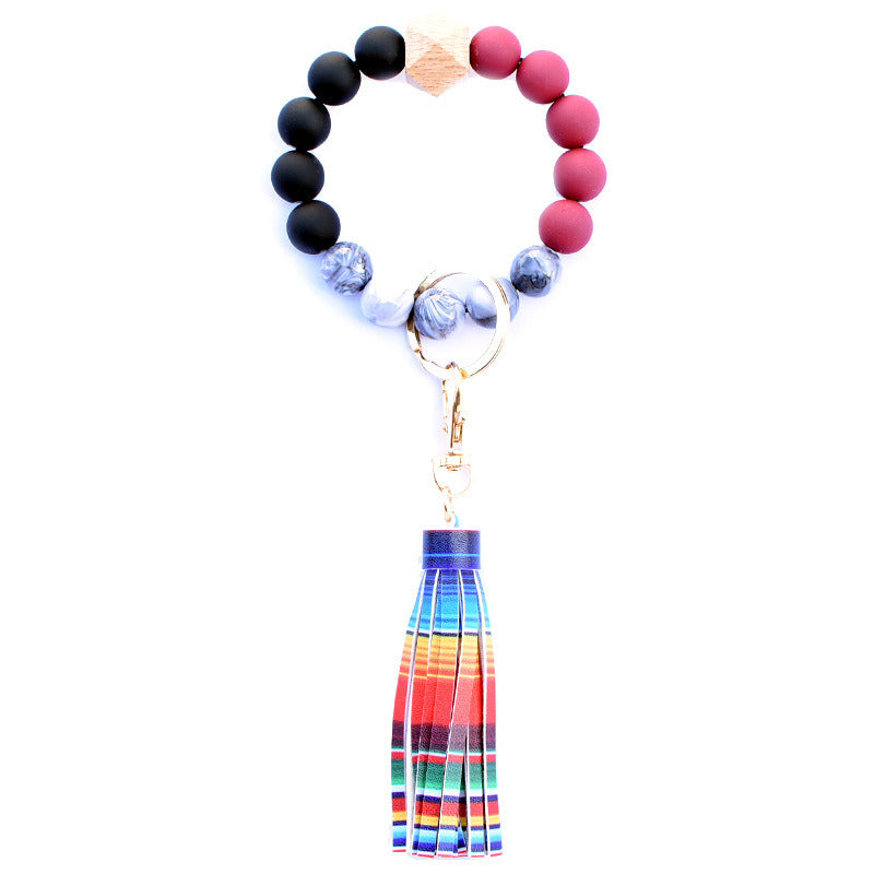 Creative Wooden Bead Bracelet Keychain