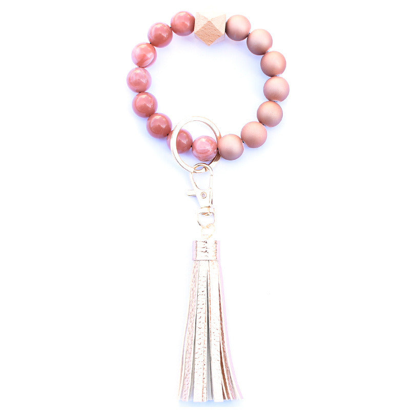 Creative Wooden Bead Bracelet Keychain