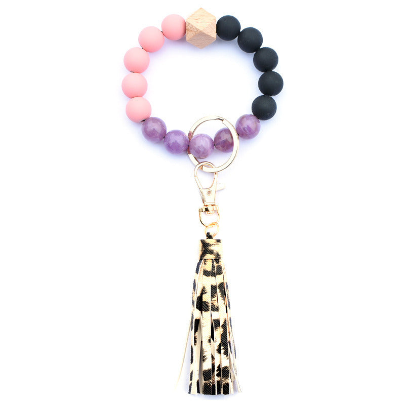 Creative Wooden Bead Bracelet Keychain