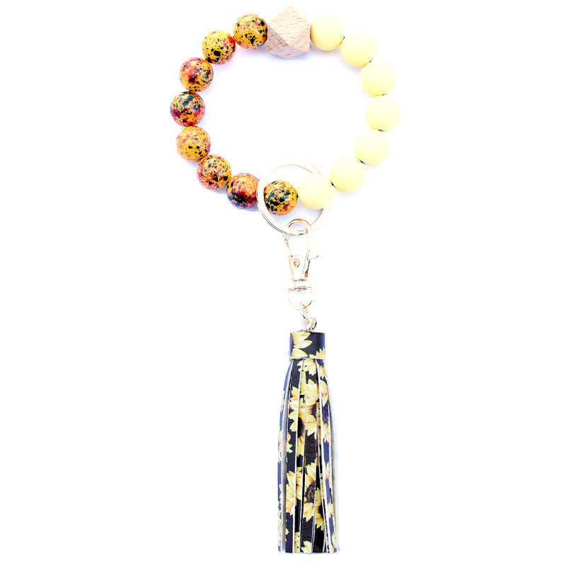 Creative Wooden Bead Bracelet Keychain