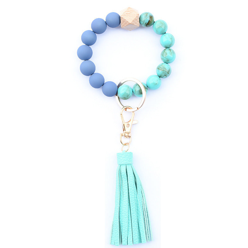 Creative Wooden Bead Bracelet Keychain