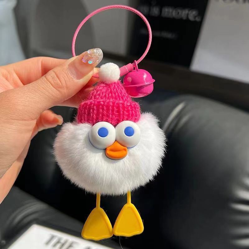 Cute Imitate Rex Rabbit Fur Little Duck Car Key Ring Pendant