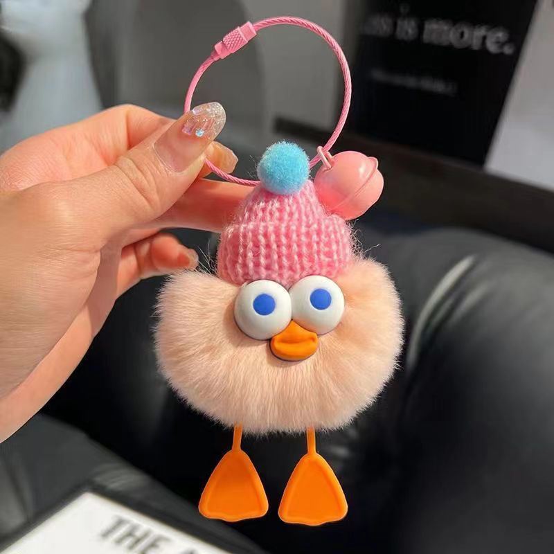 Cute Imitate Rex Rabbit Fur Little Duck Car Key Ring Pendant