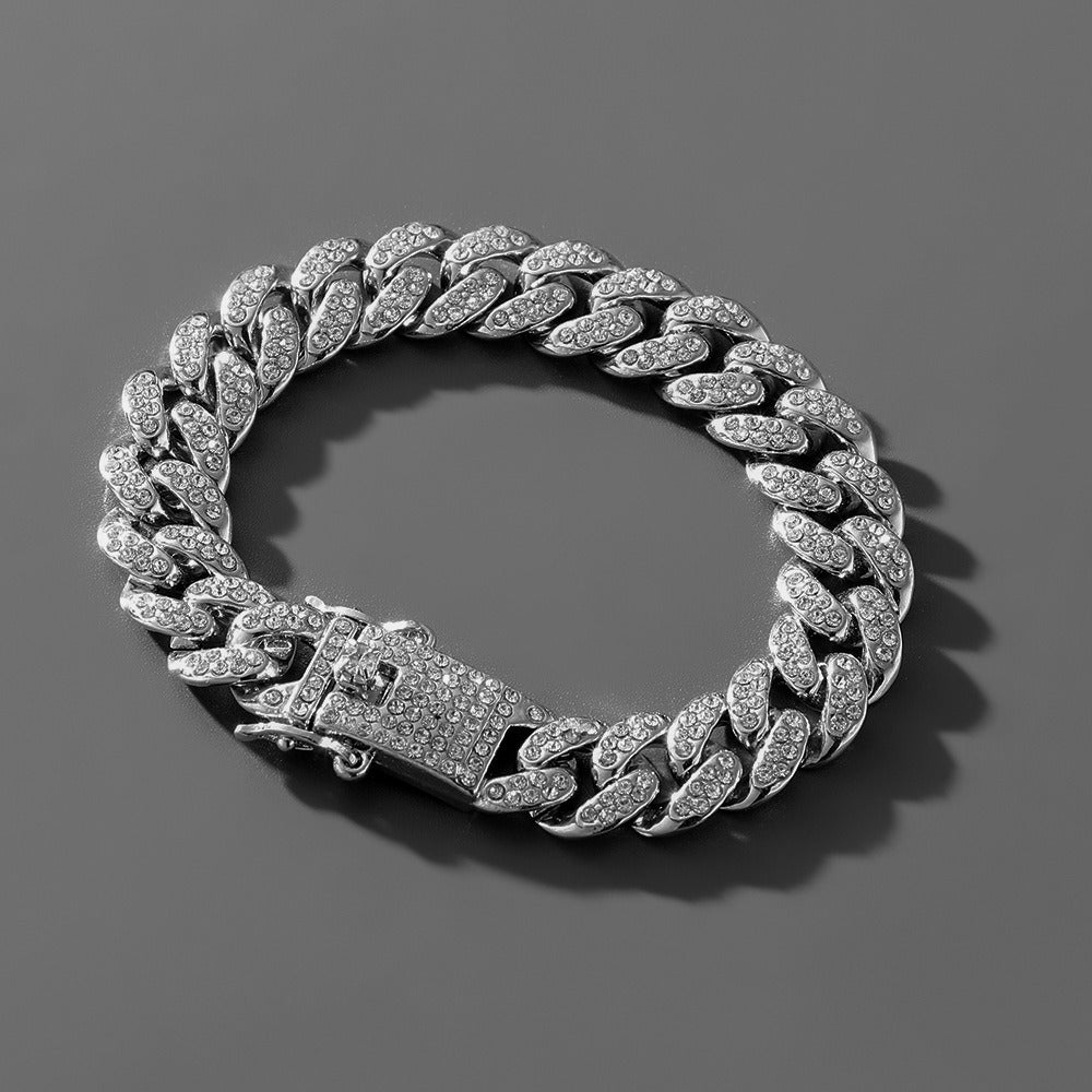 Hip Hop Trend Full Diamond Cuban Link Chain Men's Bracelet