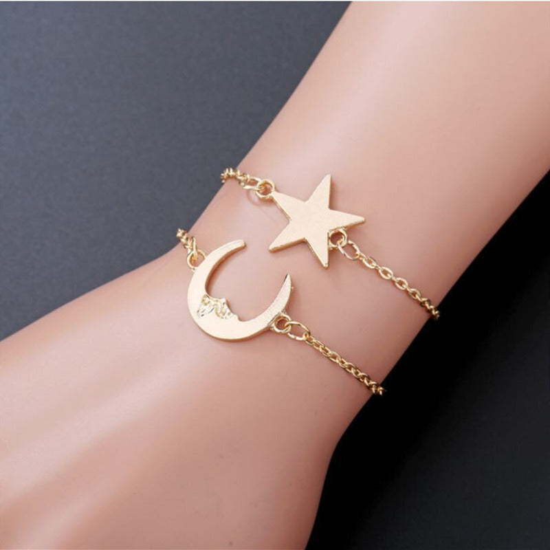 Alloy Couple Romantic Fine Chain Star Moon Bracelet