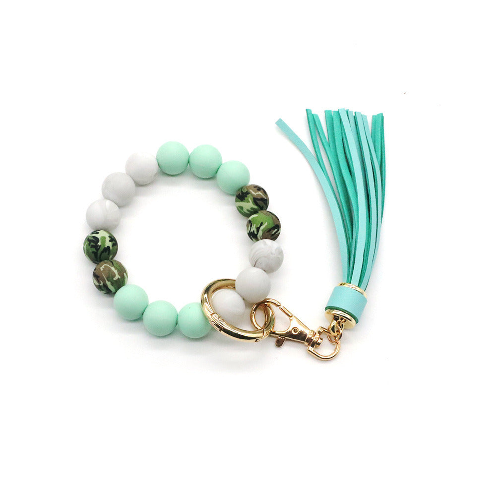 Tassel Camouflage Silicone Beads Bracelet Keychain