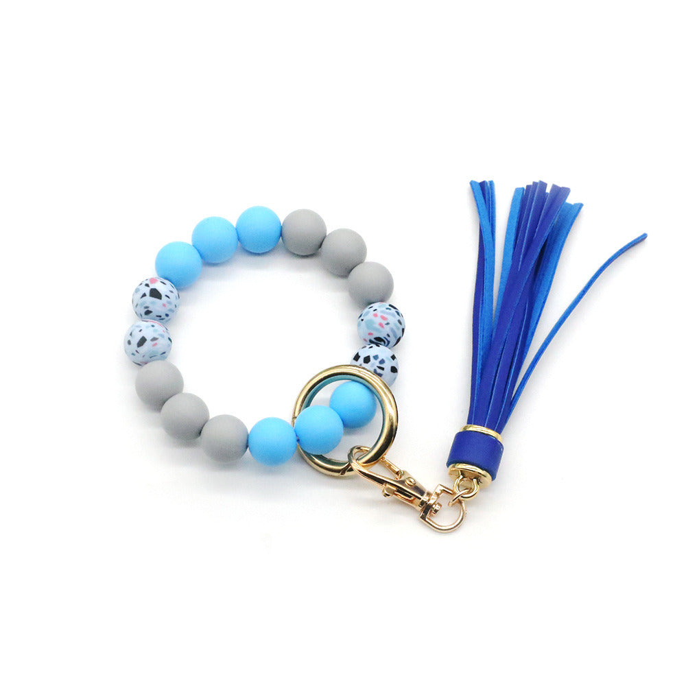 Tassel Camouflage Silicone Beads Bracelet Keychain