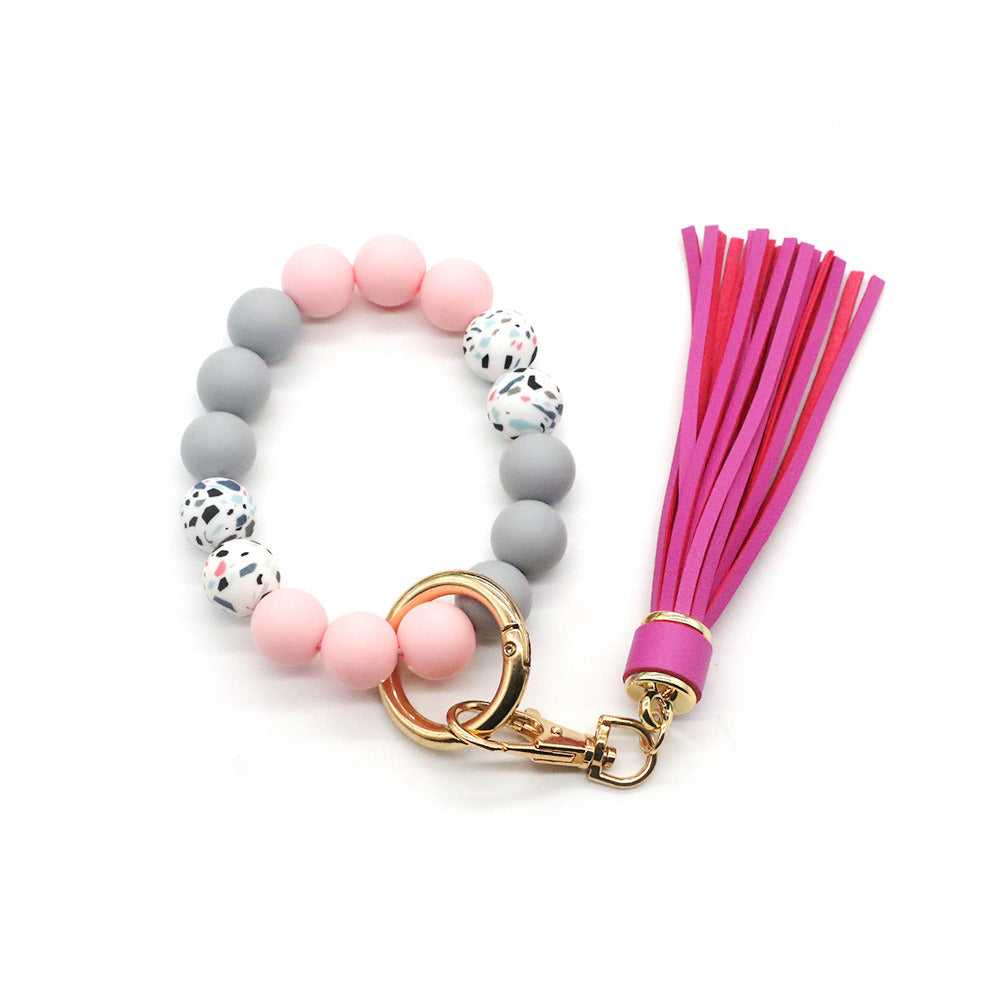 Tassel Camouflage Silicone Beads Bracelet Keychain