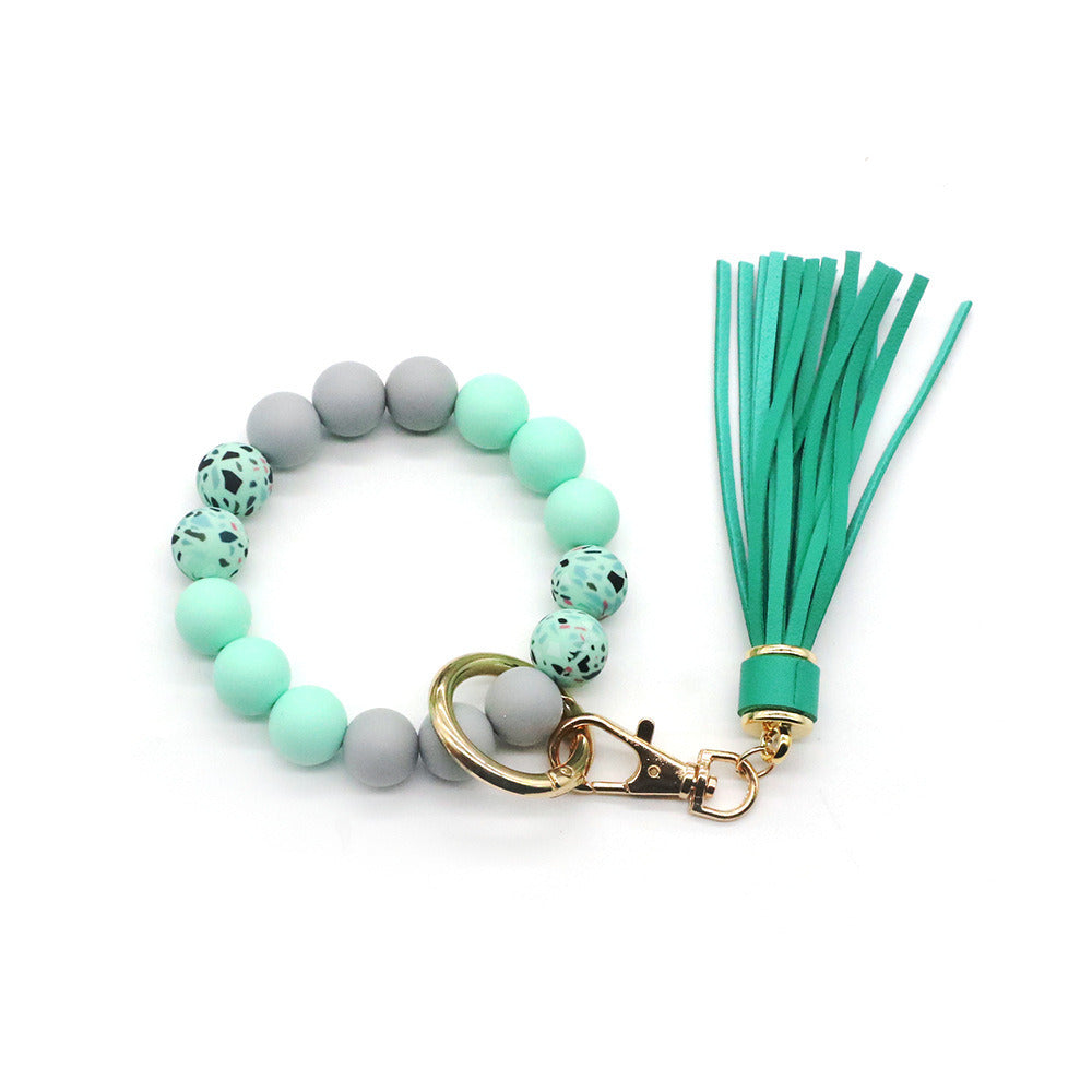 Tassel Camouflage Silicone Beads Bracelet Keychain