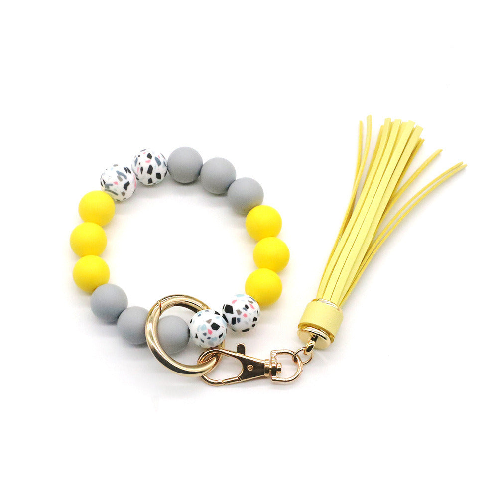 Tassel Camouflage Silicone Beads Bracelet Keychain