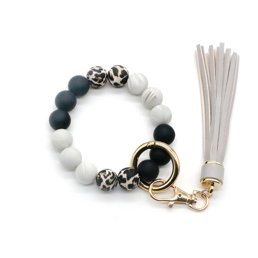 Tassel Camouflage Silicone Beads Bracelet Keychain