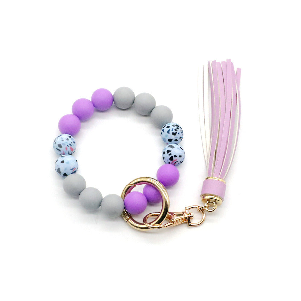 Tassel Camouflage Silicone Beads Bracelet Keychain