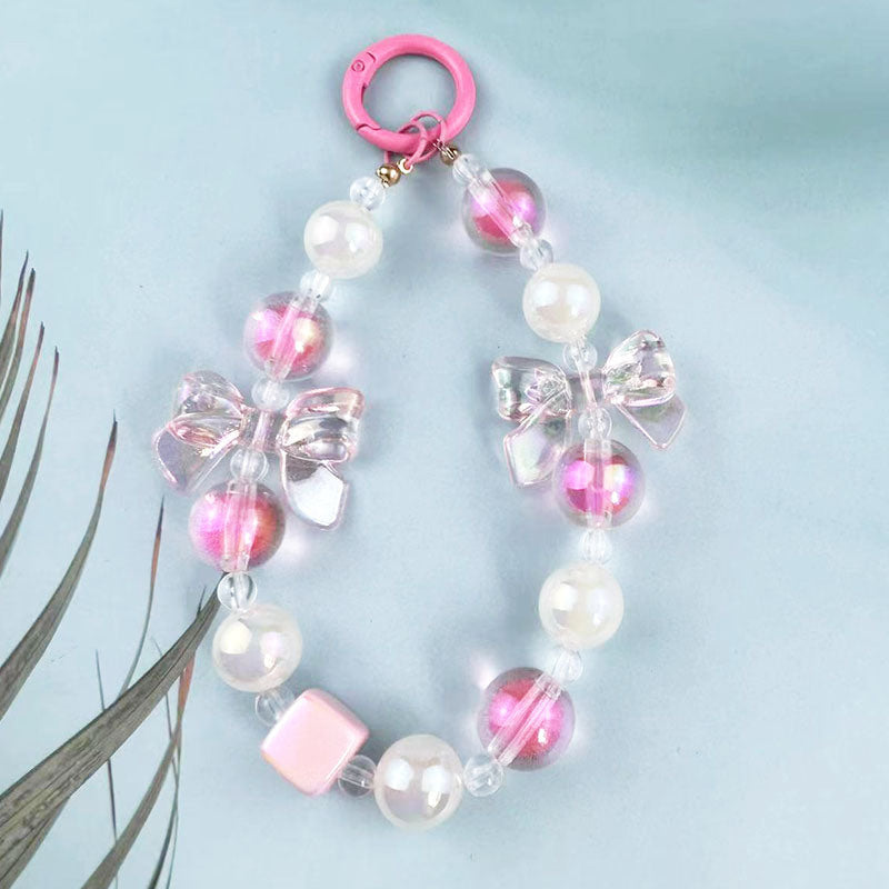 Bow Luminous Colorful Acrylic Beads Mobile Phone Charm Keychain