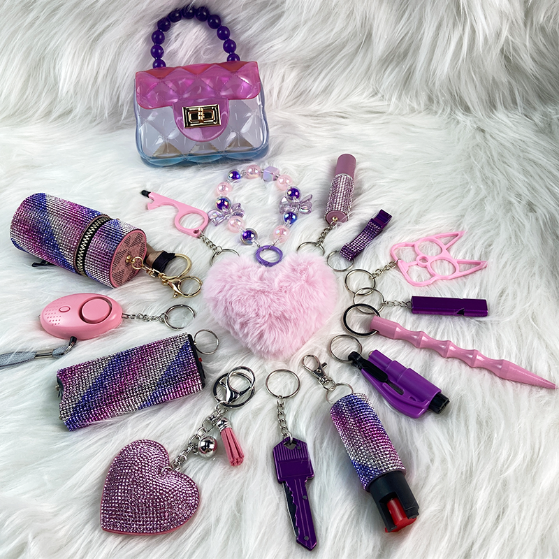 16-piece Pink-purple Splicing Keychain Set