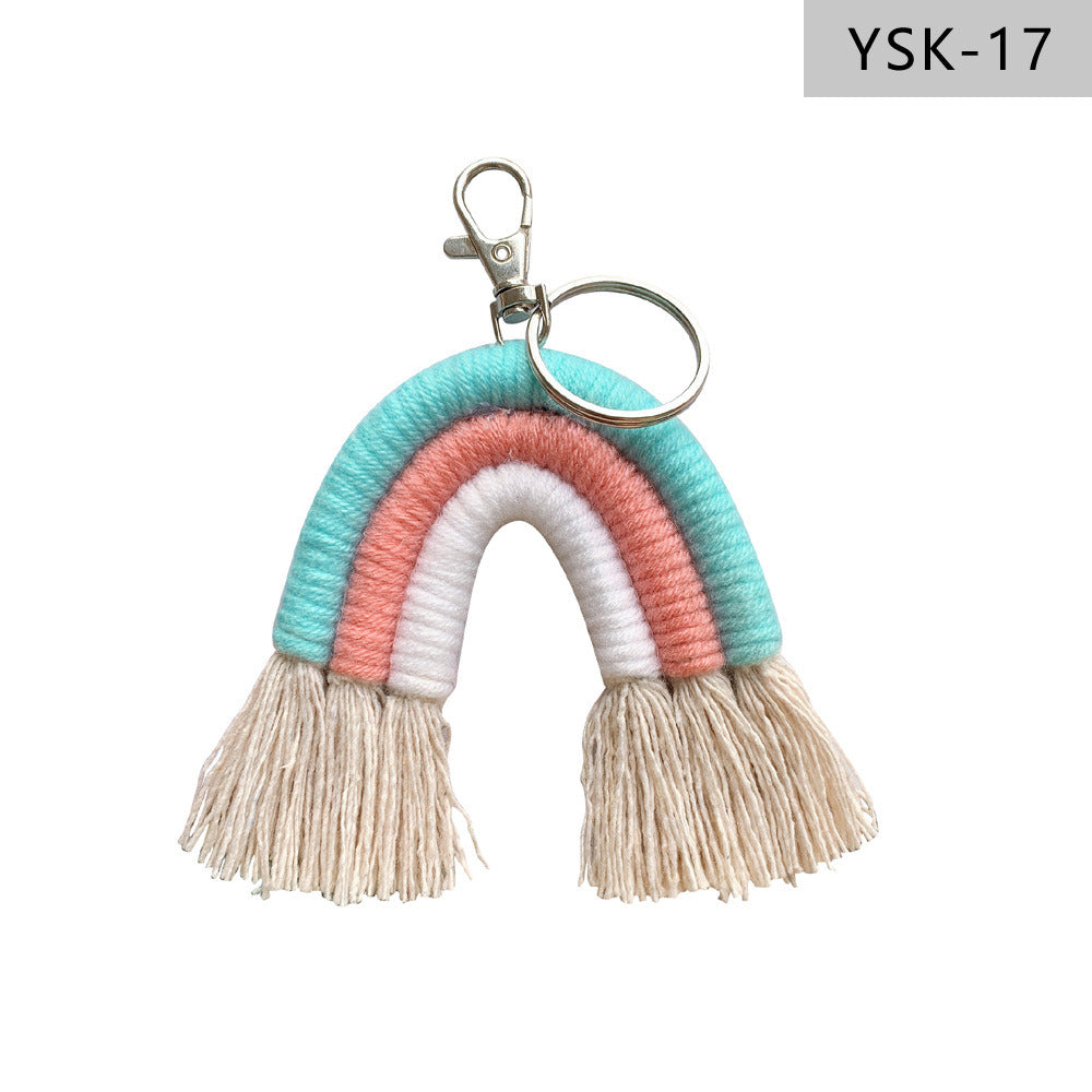 Home Braided Rainbow Tassel Keychain Charm