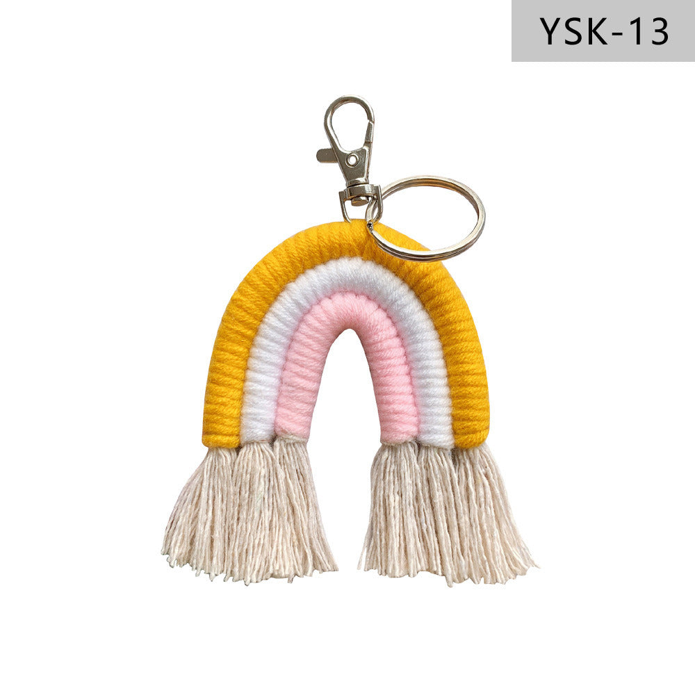 Home Braided Rainbow Tassel Keychain Charm