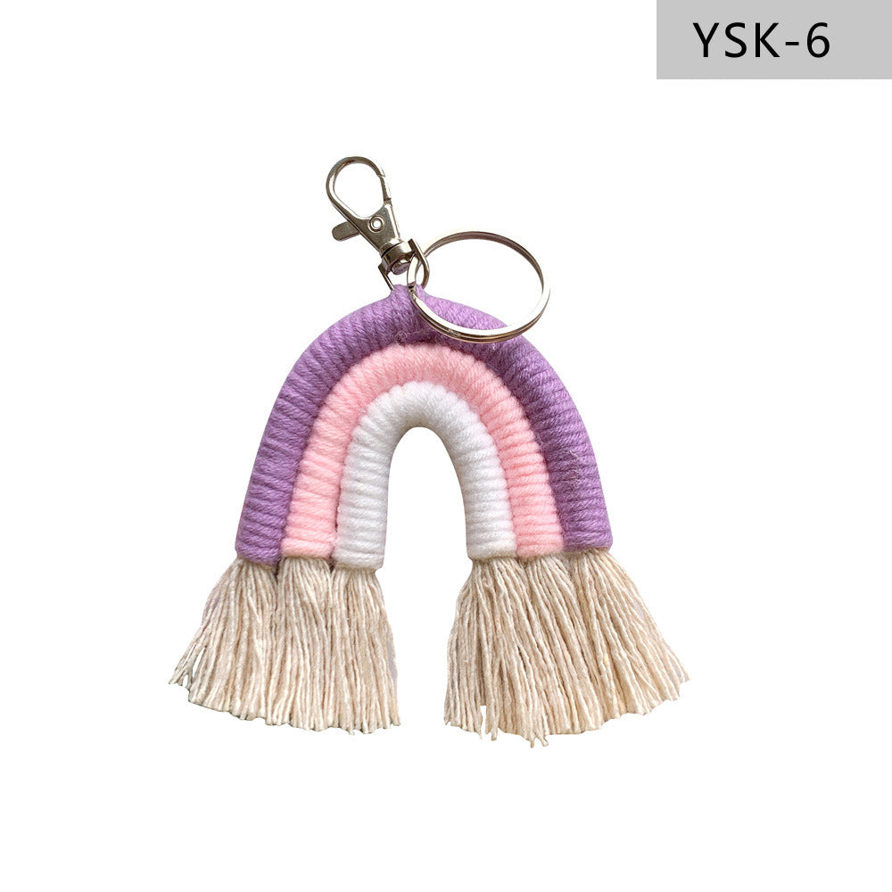 Home Braided Rainbow Tassel Keychain Charm