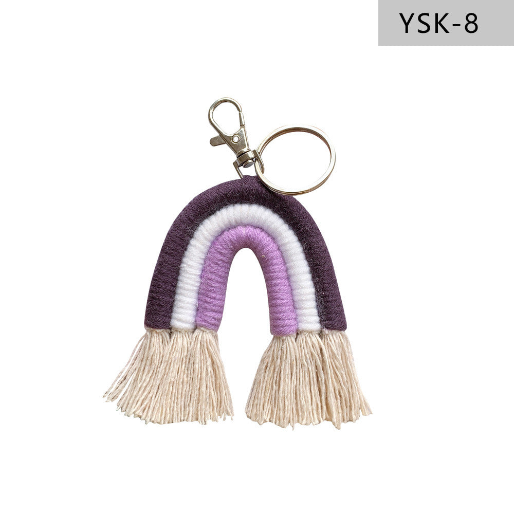 Home Braided Rainbow Tassel Keychain Charm