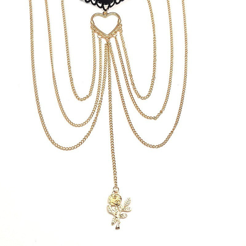 Love Rose PendantTassel Multi-layer Leg Chain