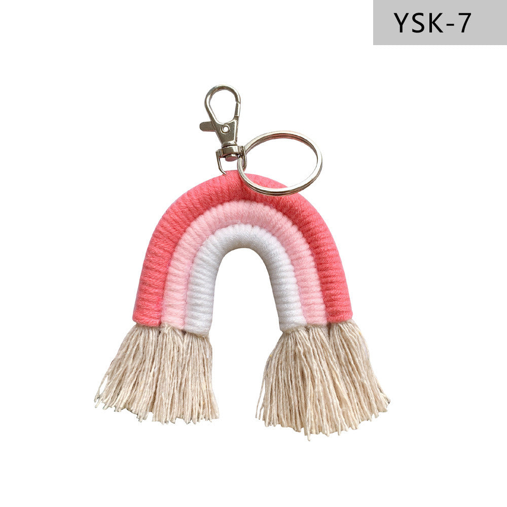 Home Braided Rainbow Tassel Keychain Charm