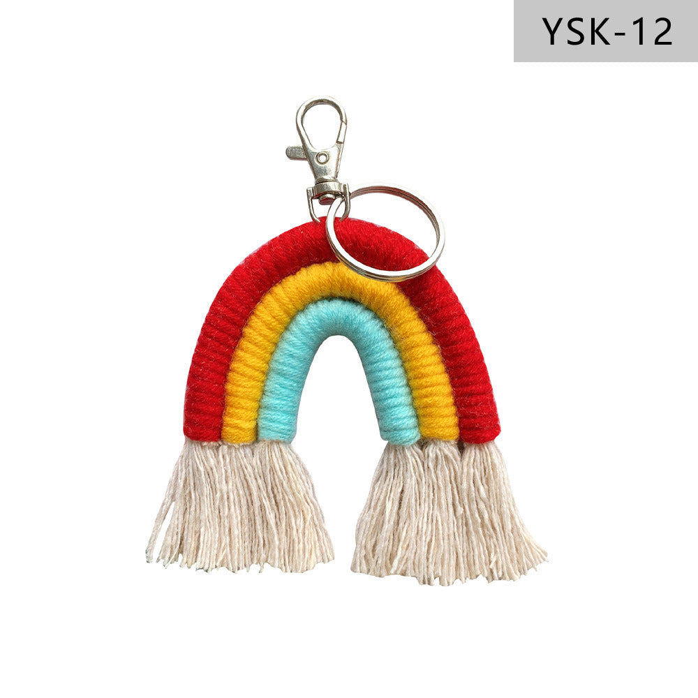 Home Braided Rainbow Tassel Keychain Charm