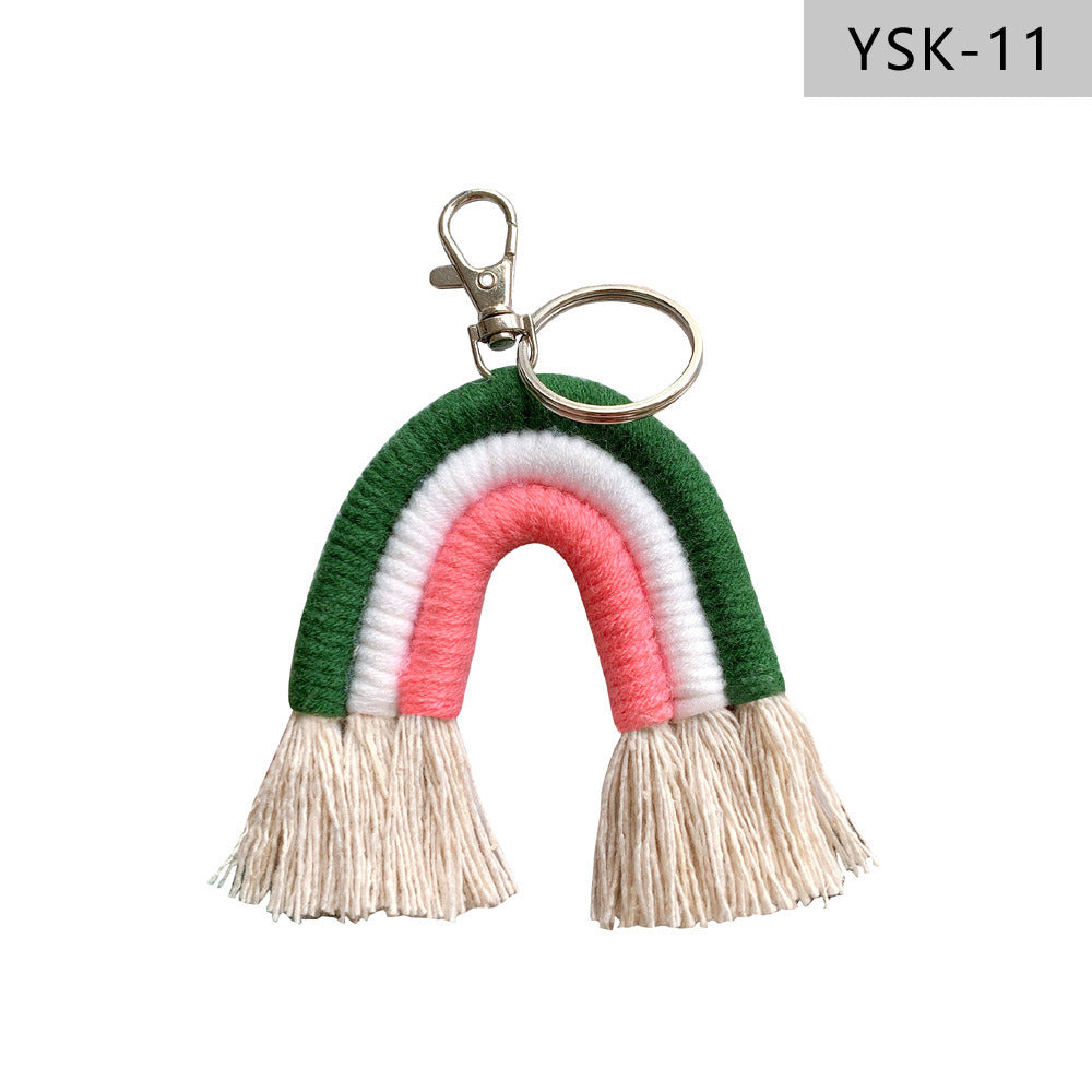 Home Braided Rainbow Tassel Keychain Charm