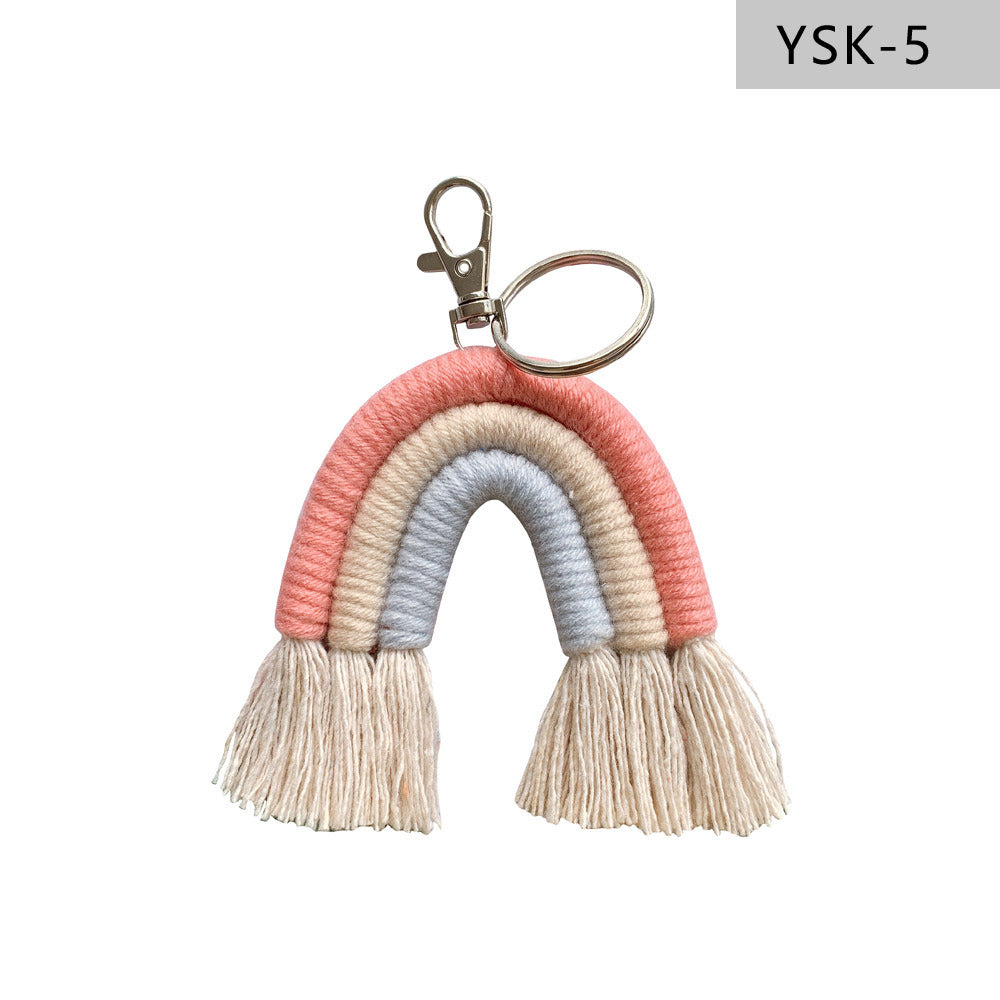 Home Braided Rainbow Tassel Keychain Charm