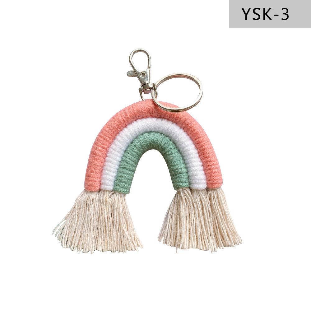 Home Braided Rainbow Tassel Keychain Charm