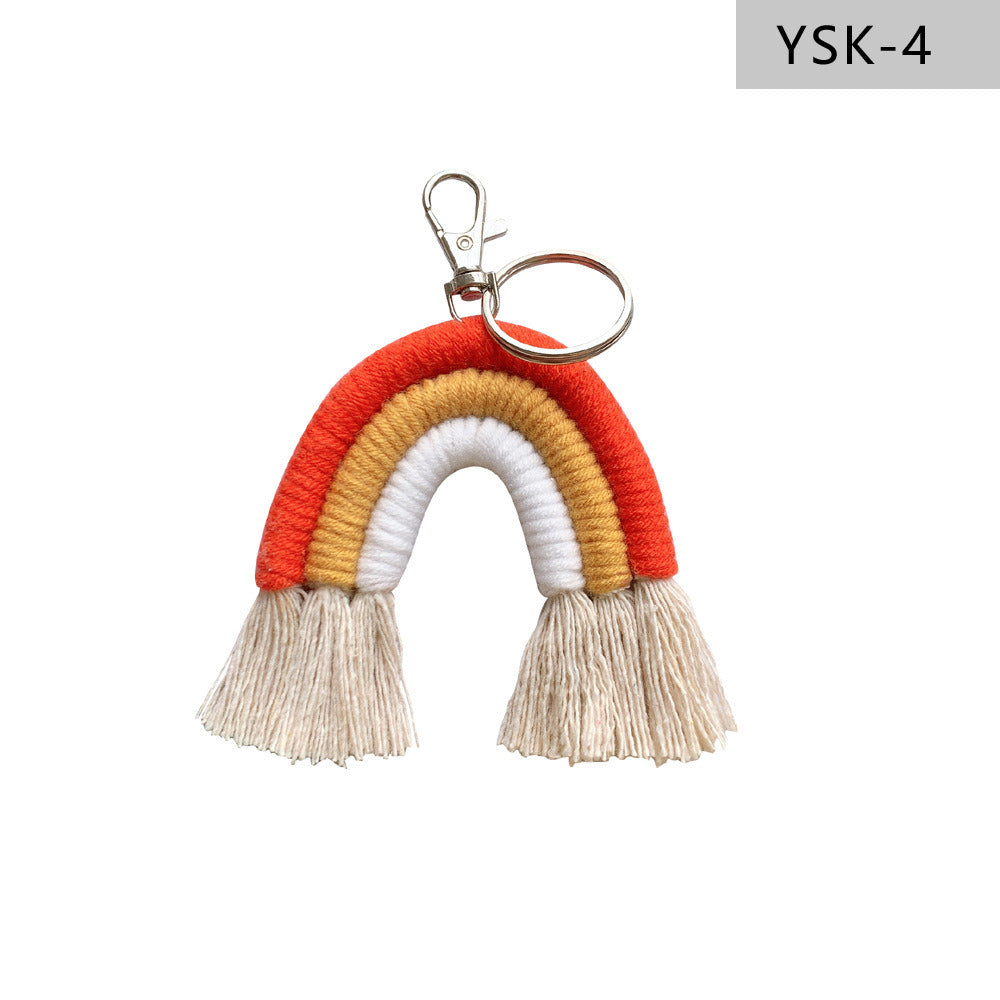 Home Braided Rainbow Tassel Keychain Charm