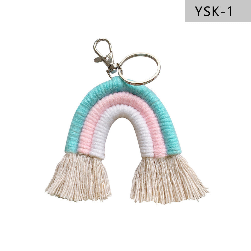 Home Braided Rainbow Tassel Keychain Charm