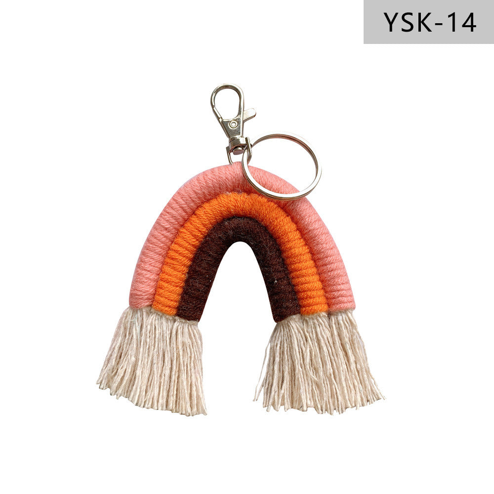 Home Braided Rainbow Tassel Keychain Charm