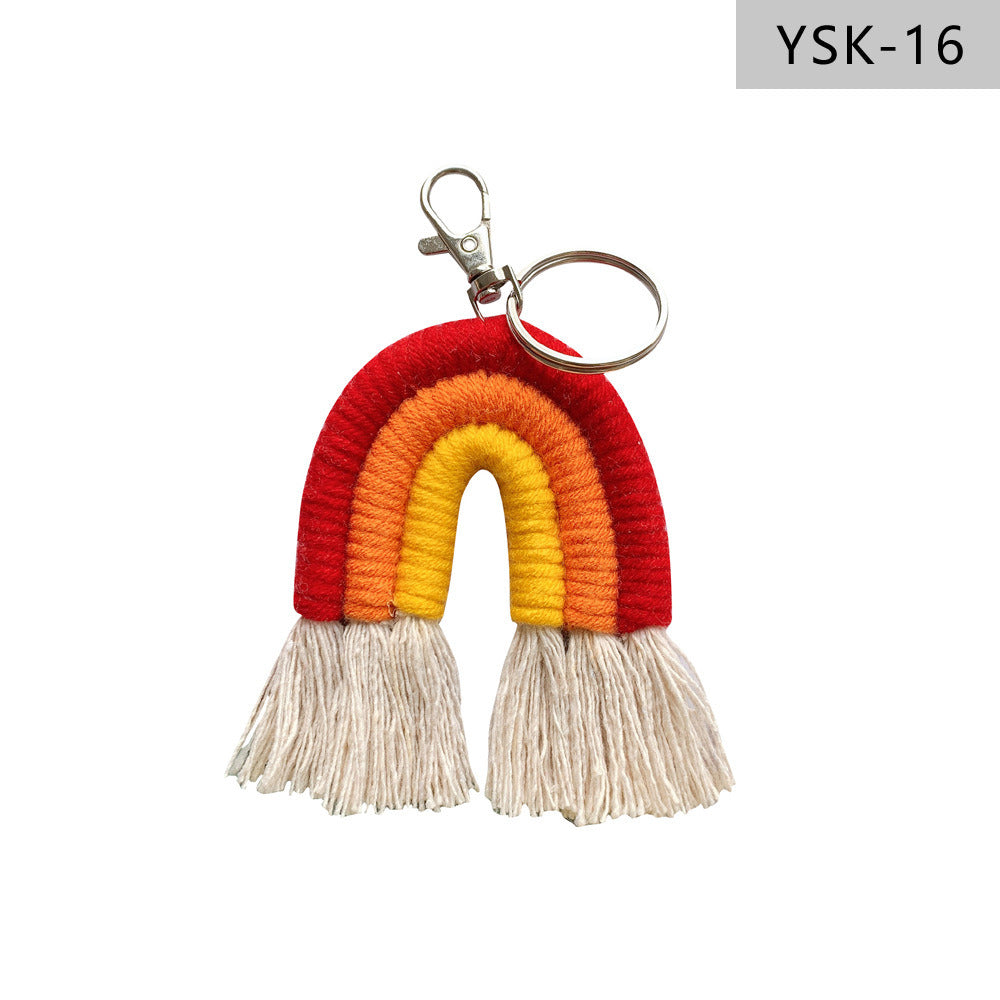 Home Braided Rainbow Tassel Keychain Charm