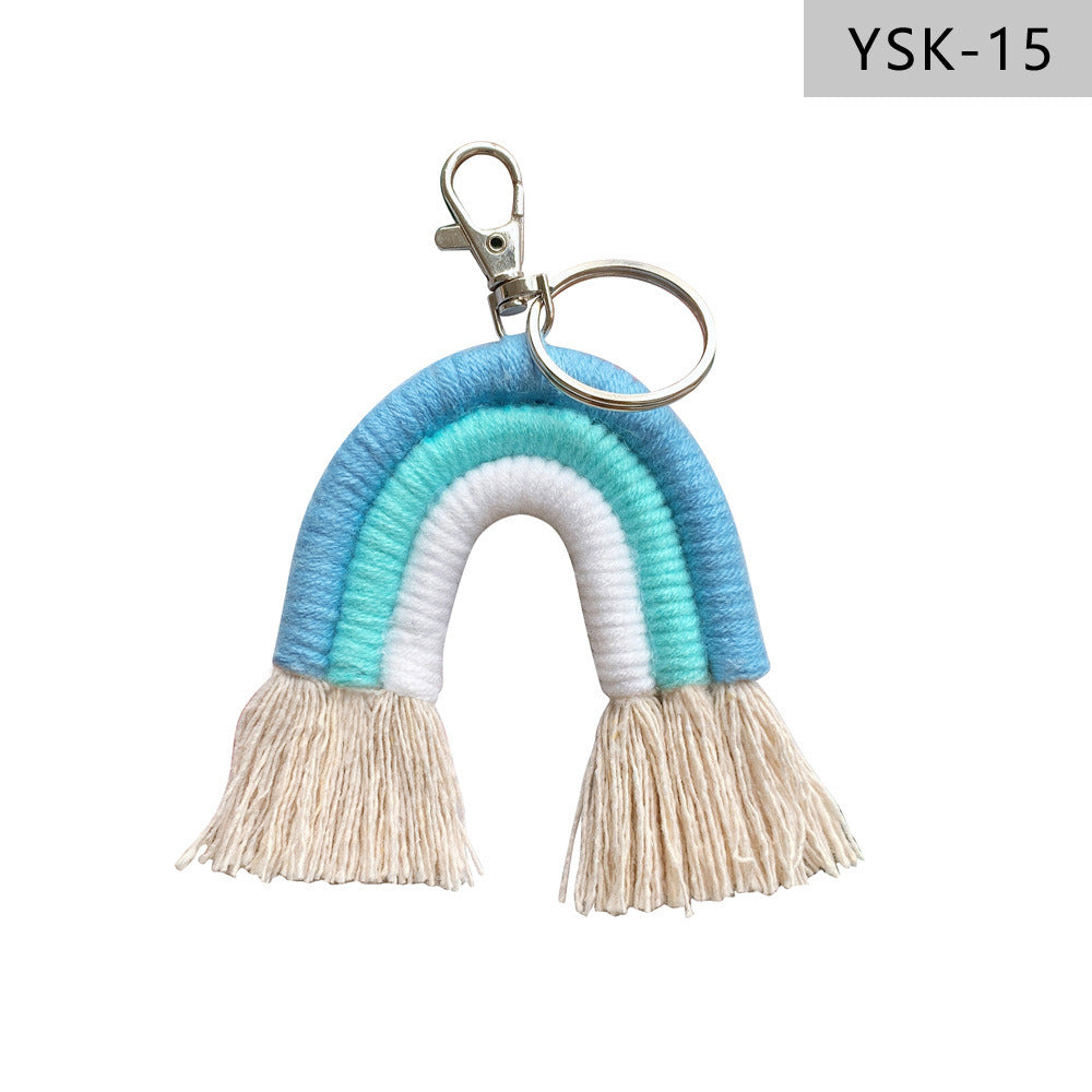 Home Braided Rainbow Tassel Keychain Charm