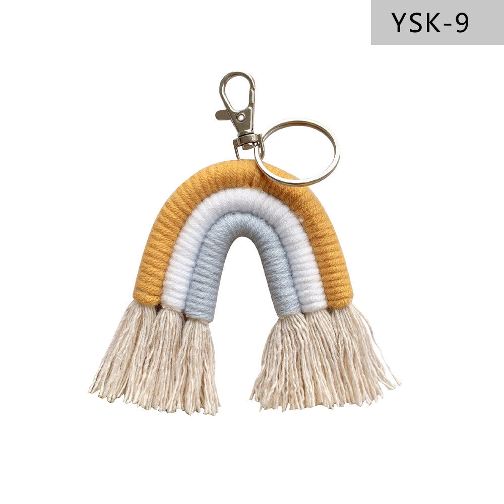 Home Braided Rainbow Tassel Keychain Charm