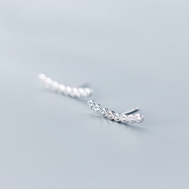 S925 Silver Simple Rhinestone Straight Ear Studs