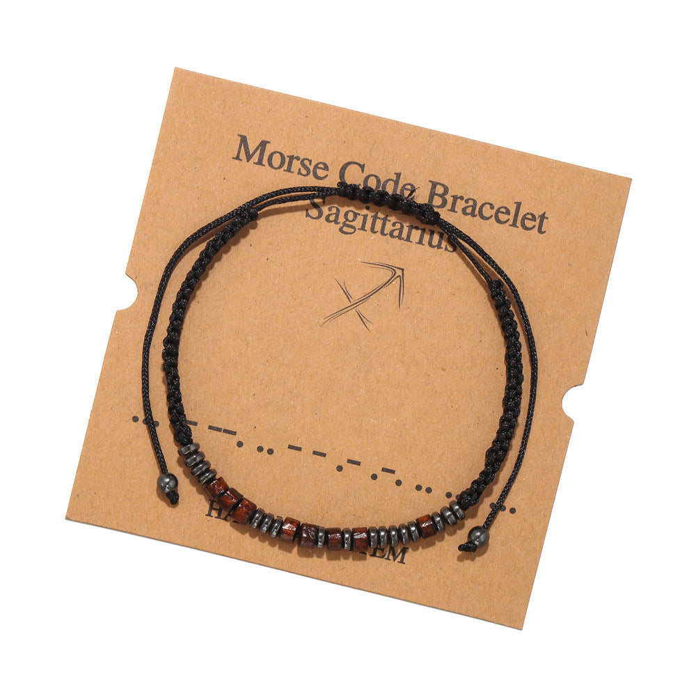 Black Iron Stone Wood Chip Beaded Card Couple Bracelet