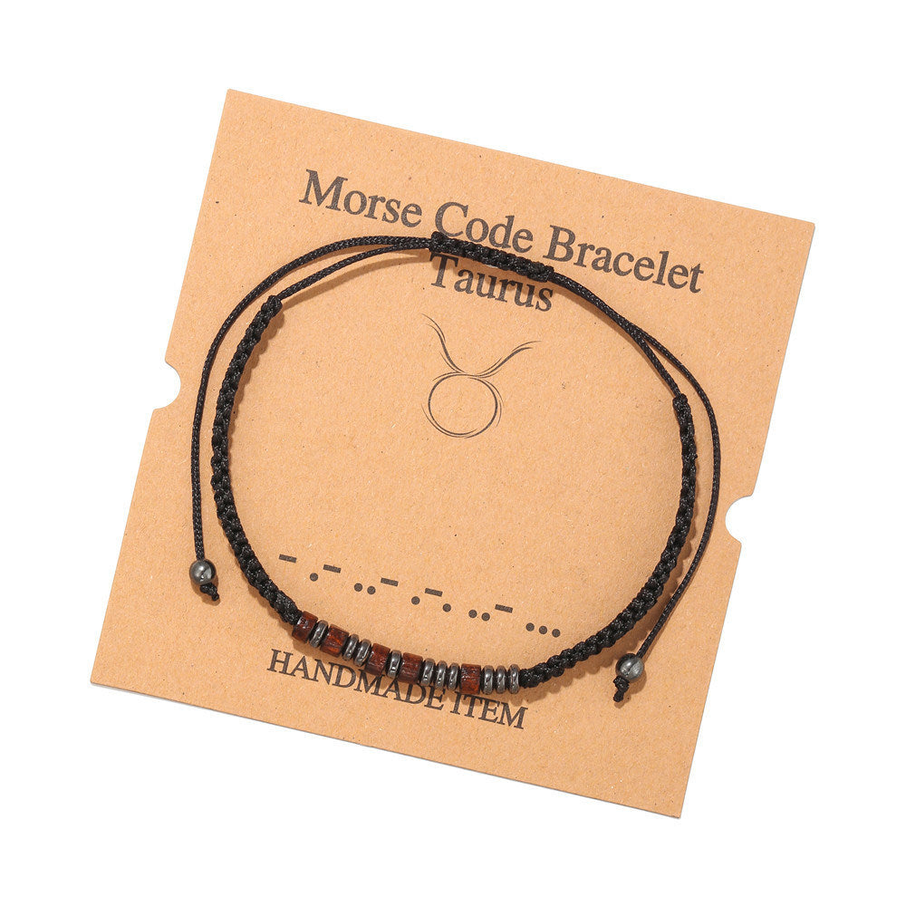 Black Iron Stone Wood Chip Beaded Card Couple Bracelet