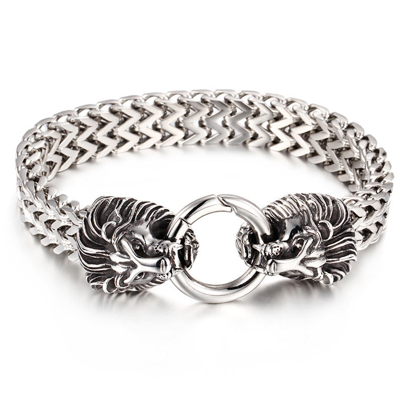 Men's Stainless Steel Cast Lion Head Bracelet