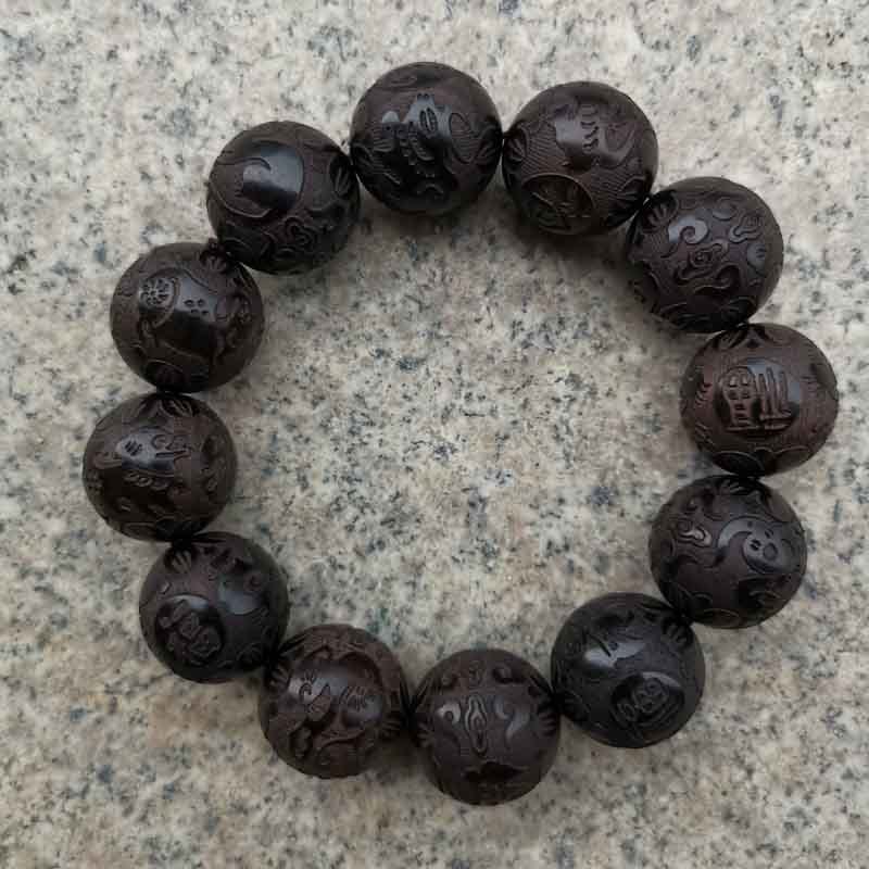 Black Purple Light Sandalwood Carving Bracelet