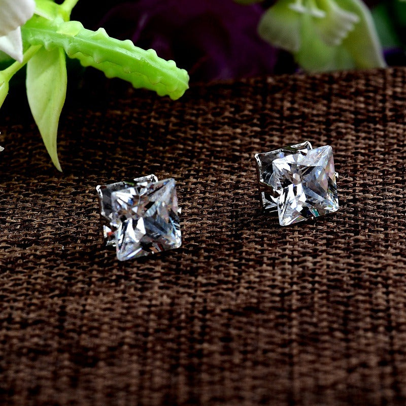 Popular Square Black And White Zircon Magnet Ear Studs