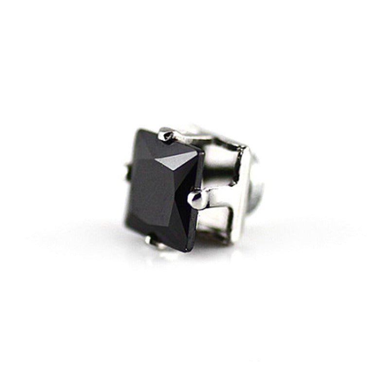 Popular Square Black And White Zircon Magnet Ear Studs